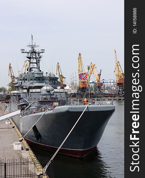 Russian military ship anchored in port