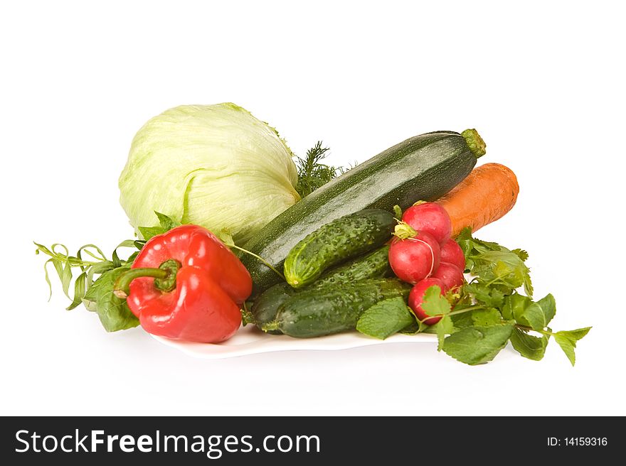 Assorted fresh vegetables on white background