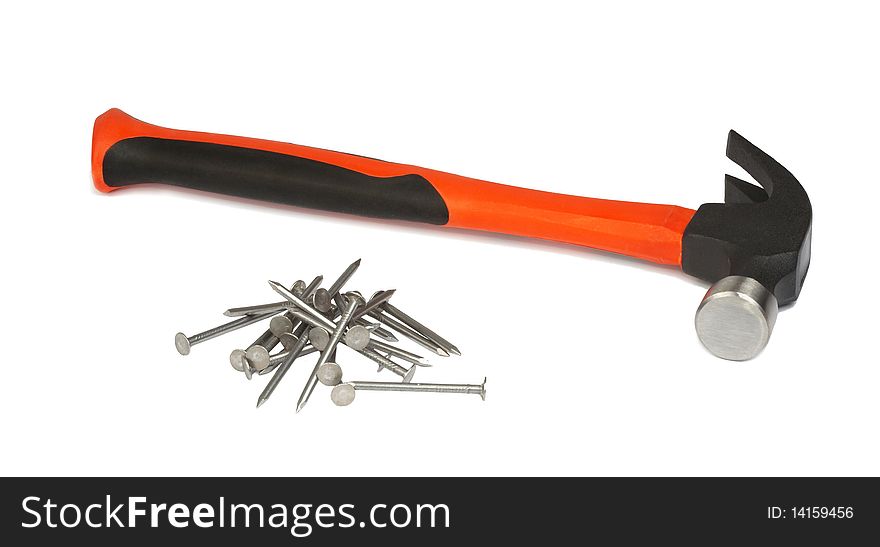 Hammer And Nails On White + Clipping Path.