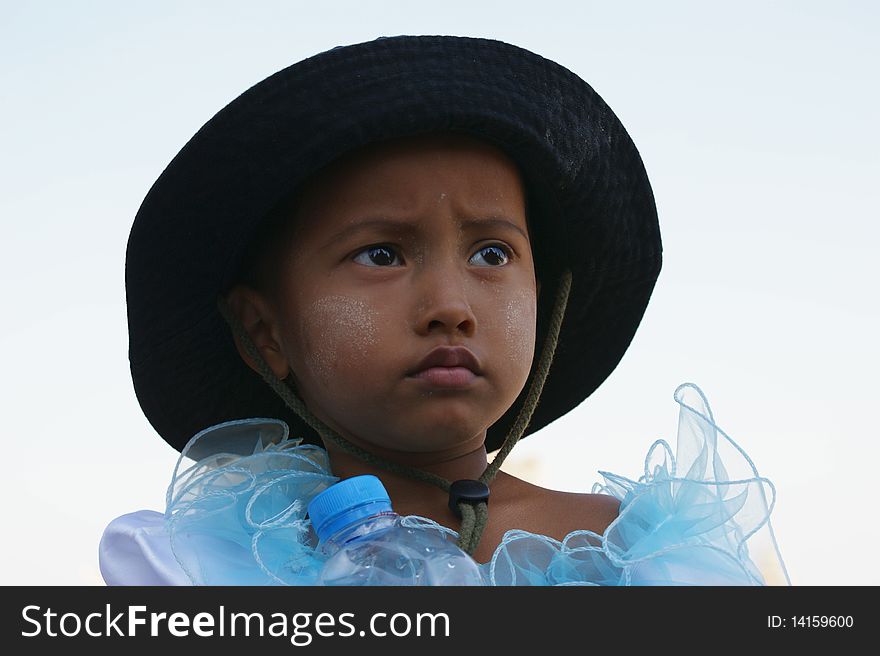 Myanmar girl with a hat on a head. Myanmar girl with a hat on a head