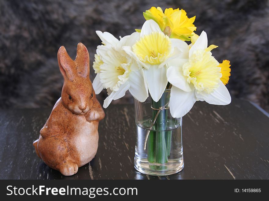 Bouquet of Daffodils and a rabbit. Bouquet of Daffodils and a rabbit.