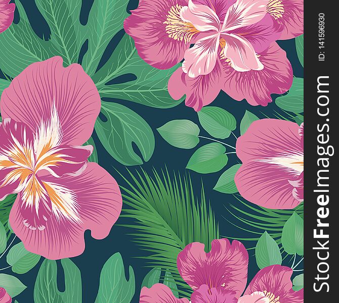 Floral seamless pattern. Flower tropical background. Flourish garden texture with flowers and leaves. Flourish nature garden textured wallpaper. Floral seamless pattern. Flower tropical background. Flourish garden texture with flowers and leaves. Flourish nature garden textured wallpaper