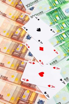 Four Aces And Euro Banknotes. Royalty Free Stock Photography Four Aces And Euro Banknotes. Royalty Free Stock Photography