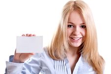 Young Business Woman With Business Card Royalty Free Stock Photos Young Business Woman With Business Card Royalty Free Stock Photos