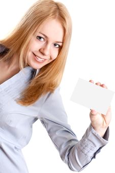 Young Business Woman With Business Card Royalty Free Stock Photo