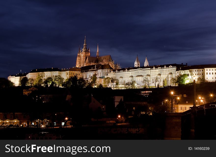 Prague Castle and its surroundings at night