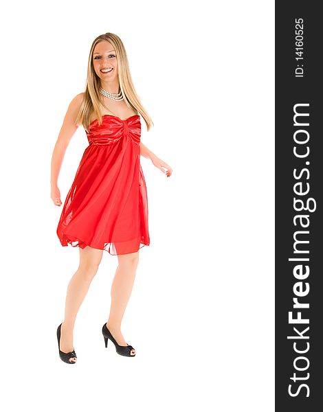 Blond Woman In Red Dress