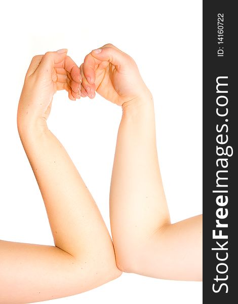 Women hands heart on white background