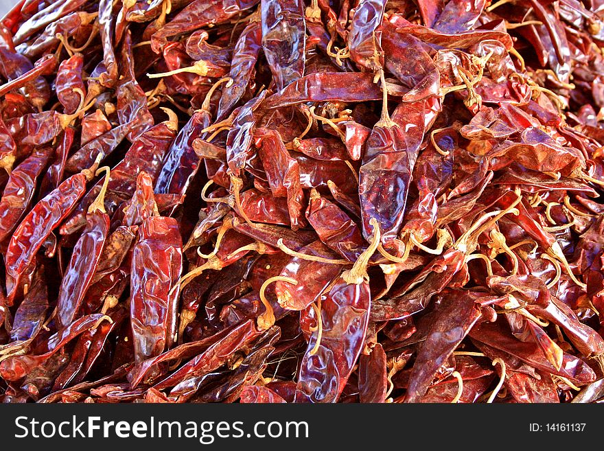 Dried Red Hot Chile Peppers at Mexican Market. Dried Red Hot Chile Peppers at Mexican Market