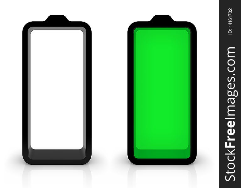 Battery charging or discharging symbols isolated on white. Part of a series.