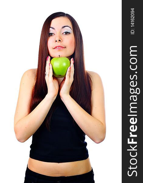 Young girl holding a green apple. Young girl holding a green apple