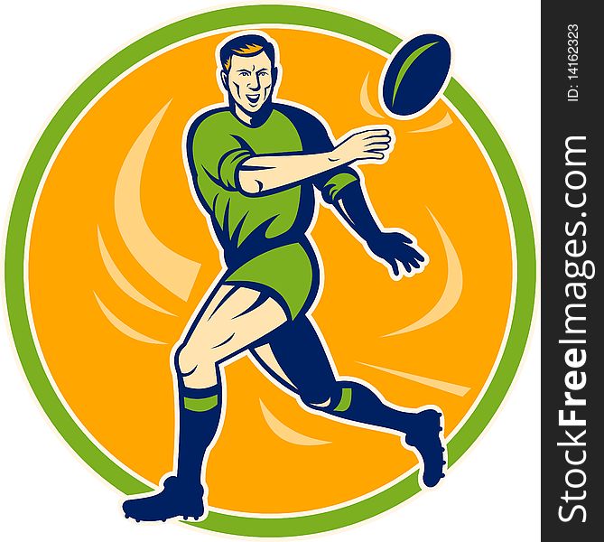 Illustration of a Rugby player running and passing ball. Illustration of a Rugby player running and passing ball