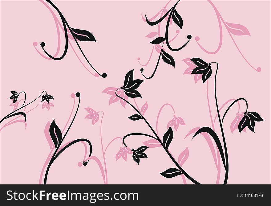 A background illustration featuring an assortment of light and dark pink flowers. A background illustration featuring an assortment of light and dark pink flowers