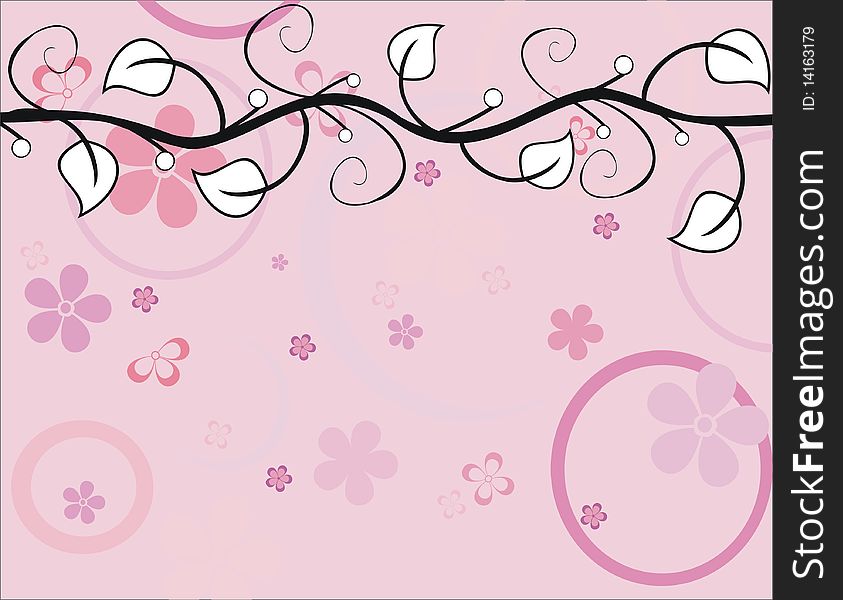 A background illustration featuring an assortment of light and dark pink  flowers. A background illustration featuring an assortment of light and dark pink  flowers