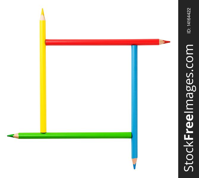 Creative square frame. Colorful pencils. Isolated