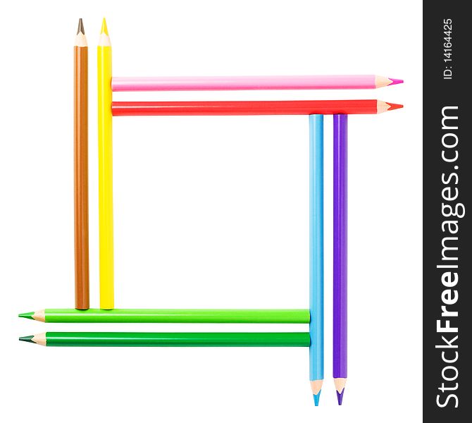 Creative square frame. Colorful pencils. Isolated