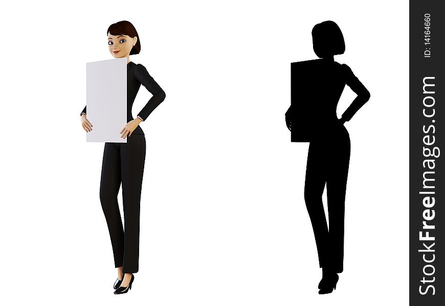 Businesswoman and panel on a white background with alpha mask. Businesswoman and panel on a white background with alpha mask