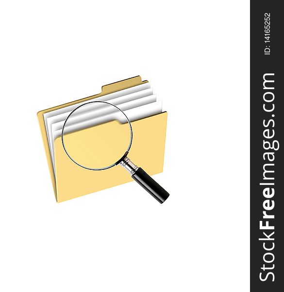 Image of magnifier searching in folder. Image of magnifier searching in folder
