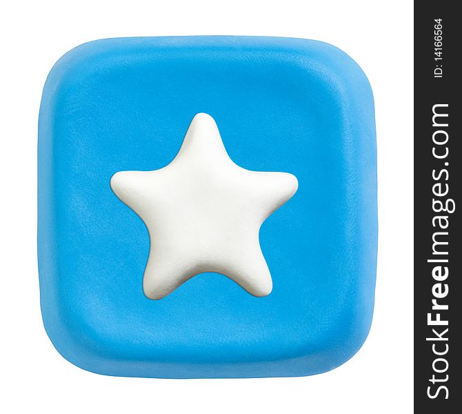 Original favourites button made of blue and white plasticine. Isolated. Clipping paths separately for button and icon. Original favourites button made of blue and white plasticine. Isolated. Clipping paths separately for button and icon