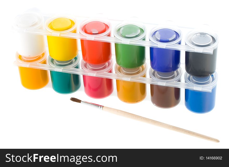 Multicolored Set Of Gouache Painting With Brush