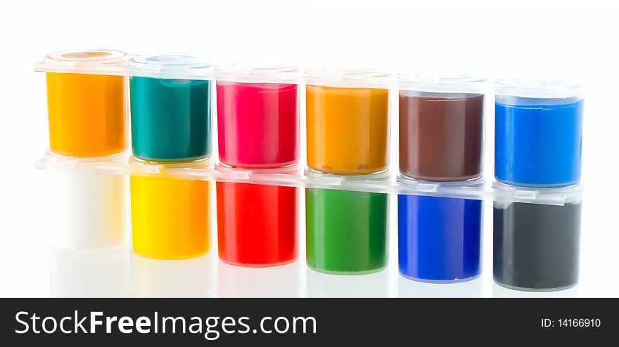 Multicolored set of gouache painting, isolated on white