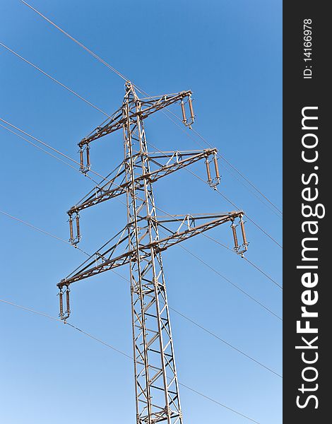 Electricity high voltage tower with blue sky. Electricity high voltage tower with blue sky