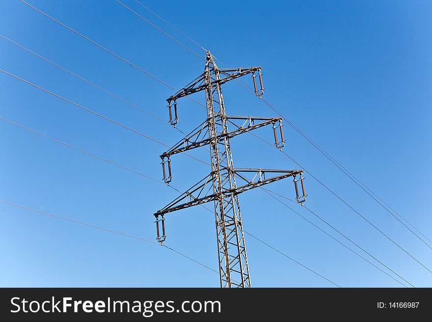 Electricity high voltage tower with blue sky. Electricity high voltage tower with blue sky