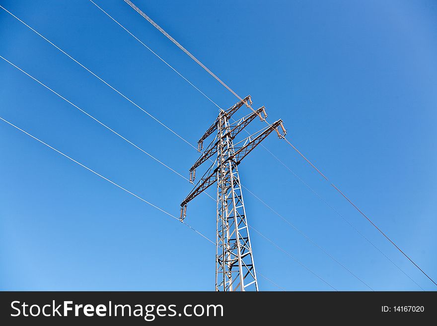 Electricity high voltage tower with blue sky. Electricity high voltage tower with blue sky