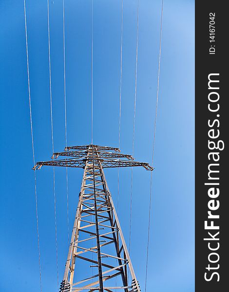 Electricity high voltage tower with blue sky. Electricity high voltage tower with blue sky