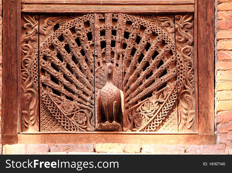 Peacock wood window,Dattatraya,Patan Durbar Square. Peacock wood window,Dattatraya,Patan Durbar Square