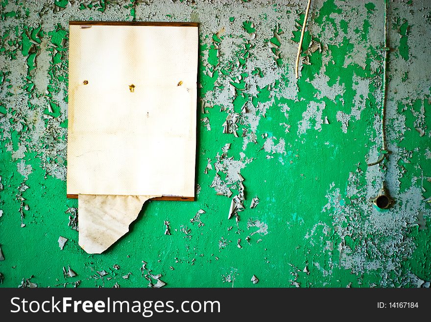 Wide angle view of an old wall abandoned factory building