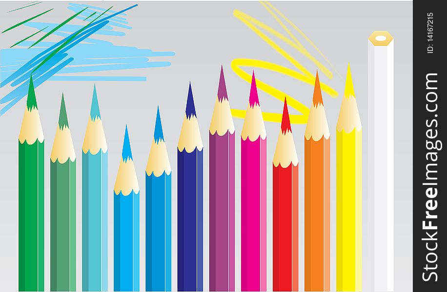 Coloured pencils, tool kit, on gray background, spectrum, . Coloured pencils, tool kit, on gray background, spectrum,