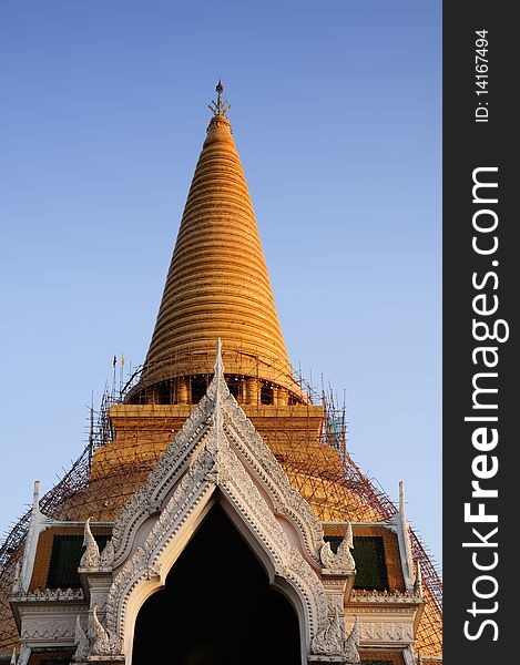 Thai style stupa in the evening. Thai style stupa in the evening.