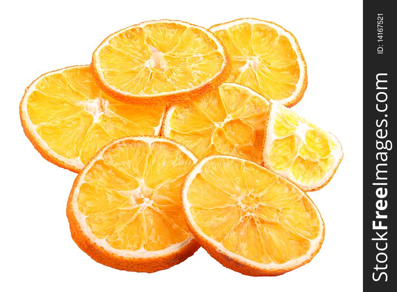 Dried orange on white bacground (isolated, clipping path)