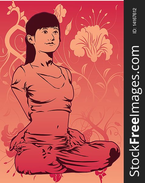 An image of a young lady sitting in the lotus position but holding her hands behind her back. An image of a young lady sitting in the lotus position but holding her hands behind her back