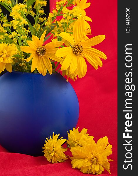 Yellow bouquet on a red background