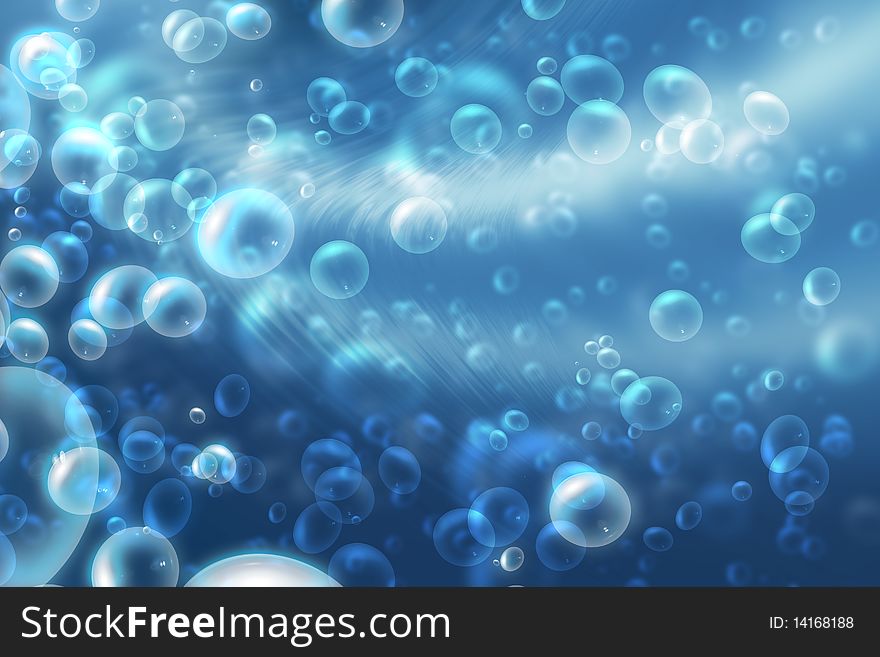 Bubbles in the blue water, abstract background