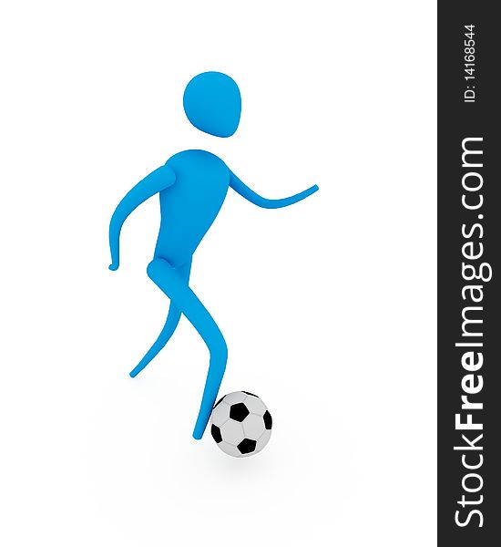 Soccer player with ball on white background