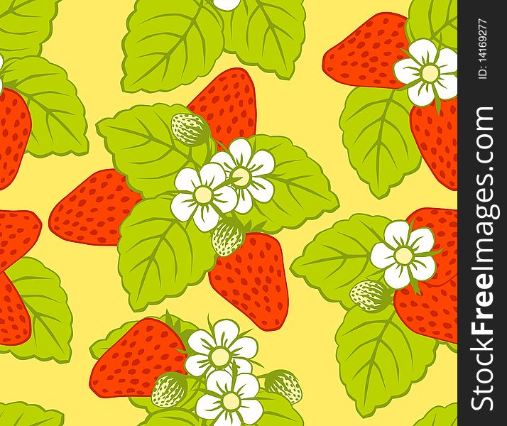 Pattern with strawberries and flowers