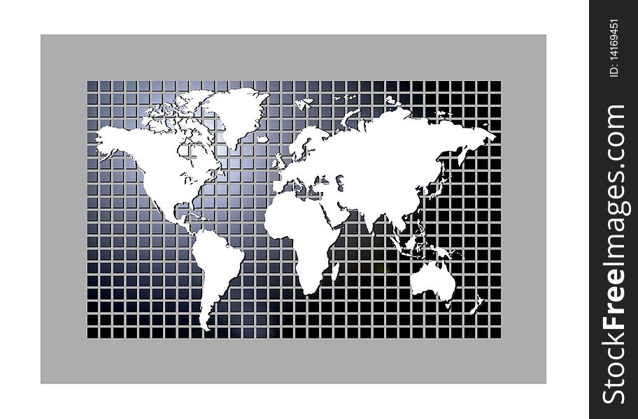 This image showing the planet earth as a map over a digital grid. The map of the globe features America and Canada, the Atlantic ocean, Africa, Europe, plus the far east, China and India and Australia. This image showing the planet earth as a map over a digital grid. The map of the globe features America and Canada, the Atlantic ocean, Africa, Europe, plus the far east, China and India and Australia.