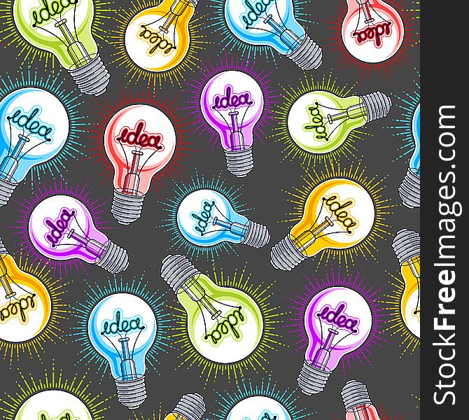 Light bulbs seamless background, creative ideas concept, website for creators or designers, vector wallpaper or web site