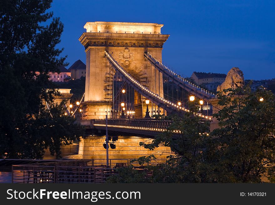 Beautiful Budapest, Chain Bridge illuminated.