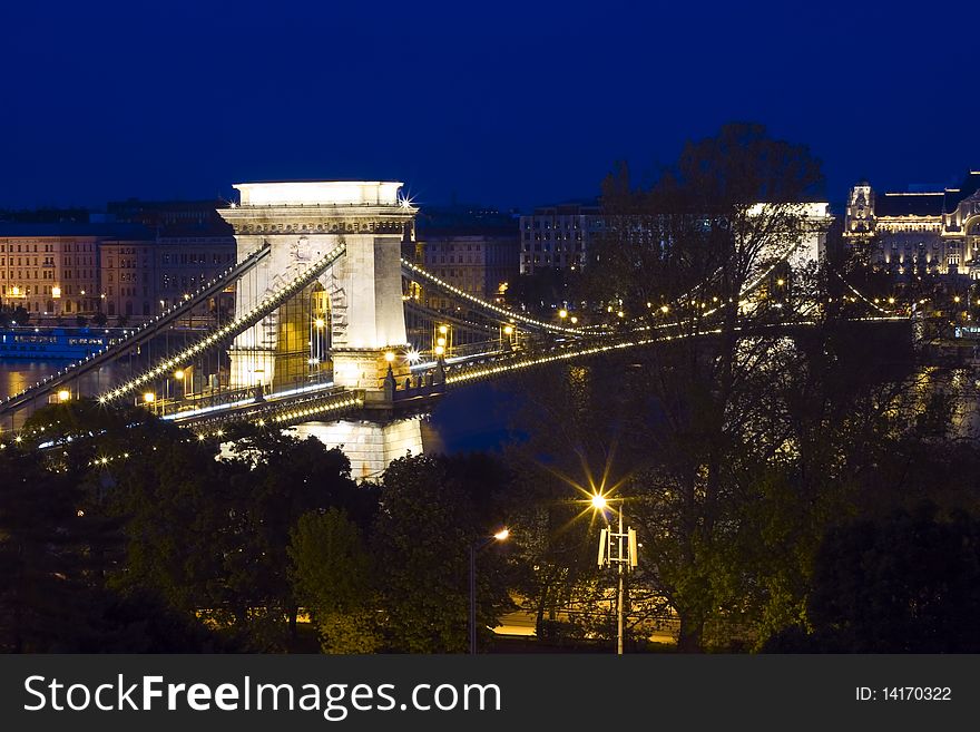 Beautiful Budapest, Chain Bridge illuminated.