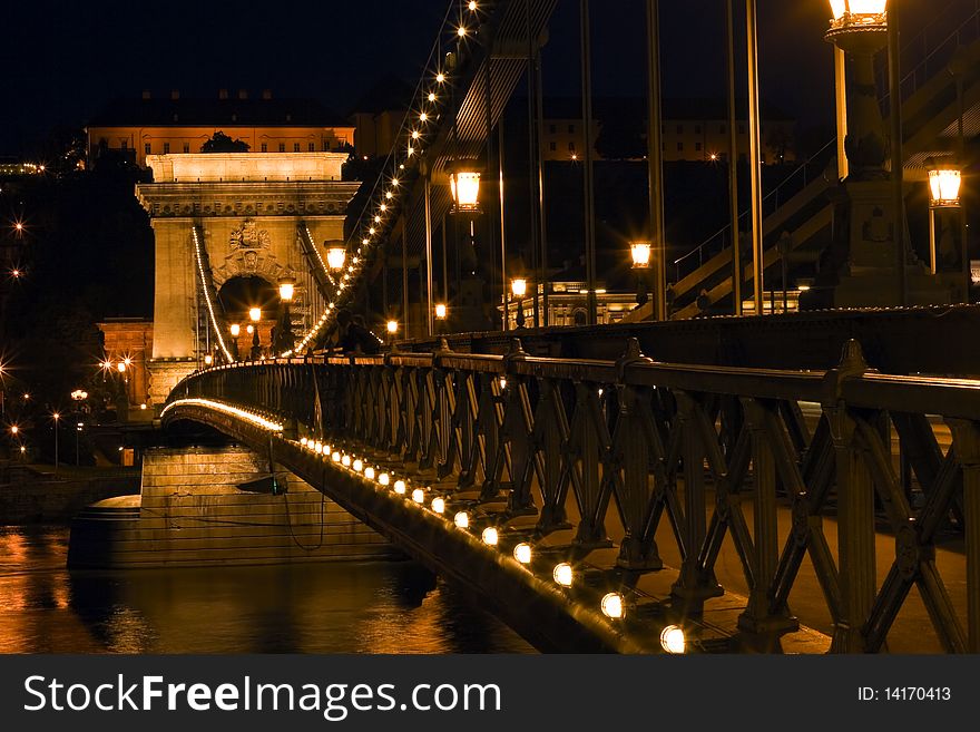 Beautiful Budapest, Chain Bridge illuminated.