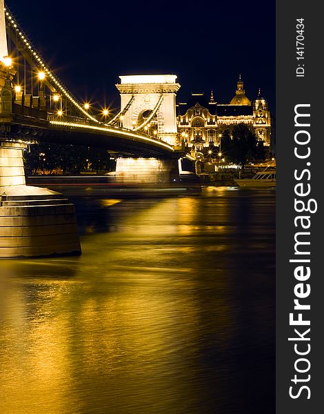 Beautiful Budapest, Chain Bridge illuminated.