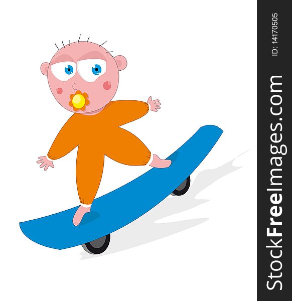 The kid on skateboard, a board. The kid on skateboard, a board