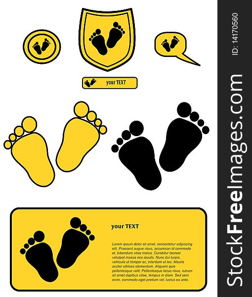 Yellow elements for web design motif with feet. Yellow elements for web design motif with feet