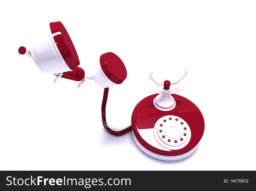 Red off-hook phone on white background. Red off-hook phone on white background