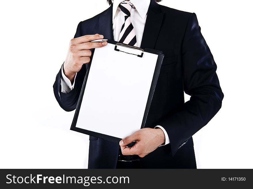 Man in the suit in front of white background. Man in the suit in front of white background
