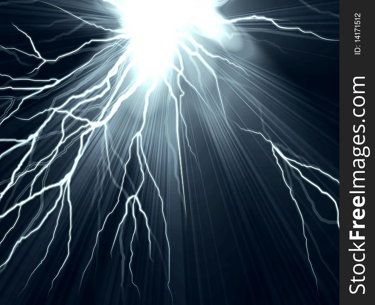 Electric flash of lightning on a dark blue background